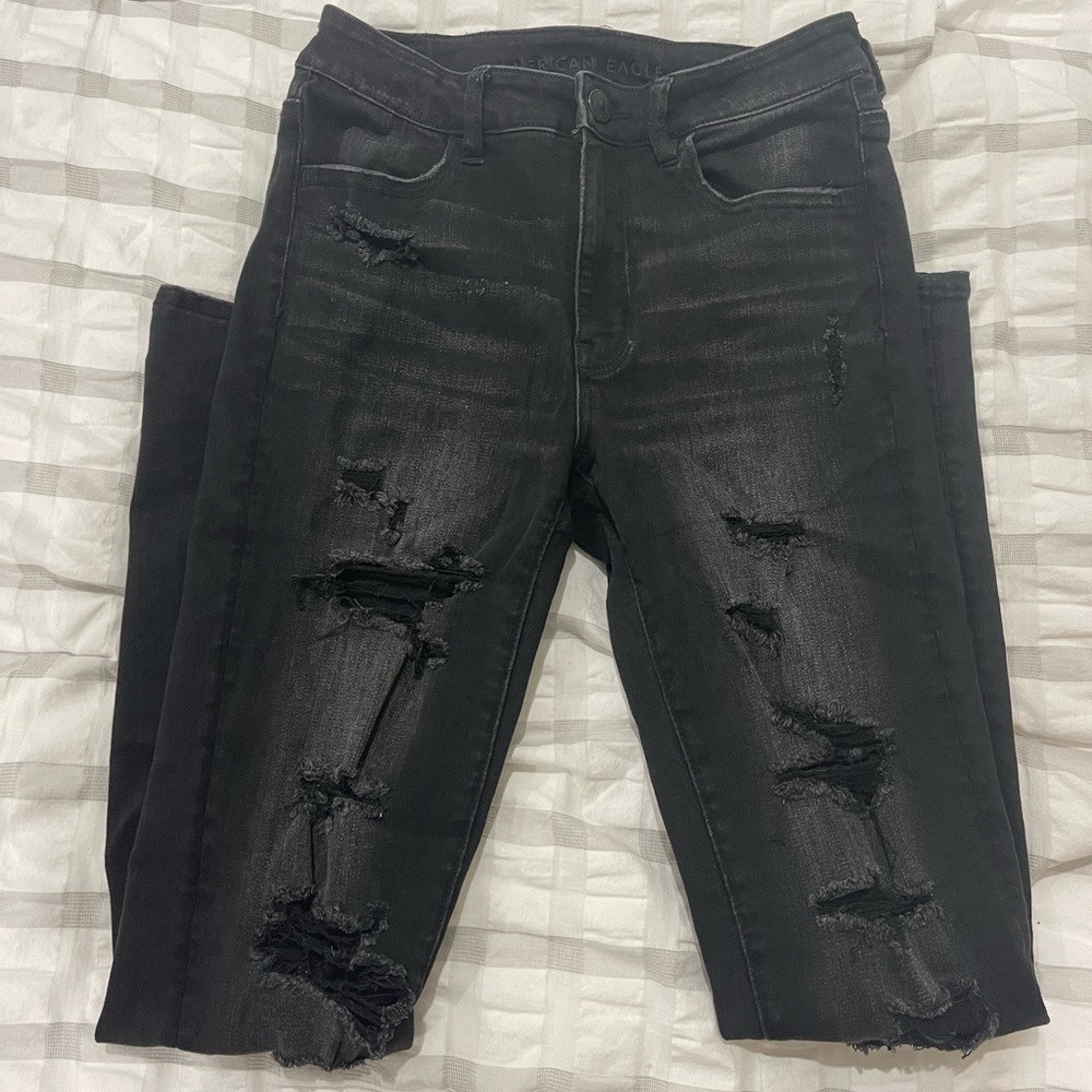 American eagle black ripped jeans